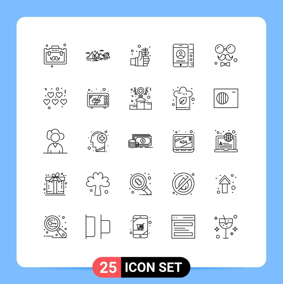 Editable Vector Line Pack of 25 Simple Lines of avatar service cliff cell hand Editable Vector Design Elements