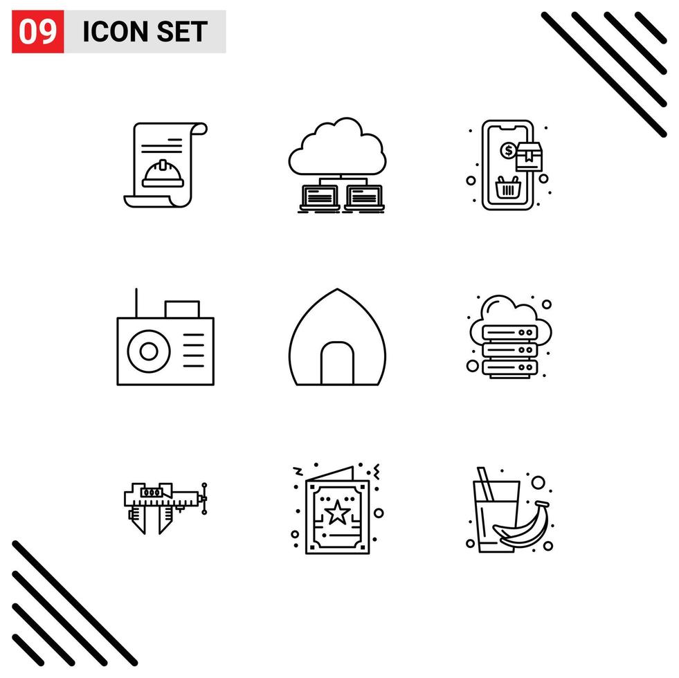 9 iconos creativos, signos y símbolos modernos de casa, datos de construcción antiguos, compras de radio, elementos de diseño vectorial editables vector