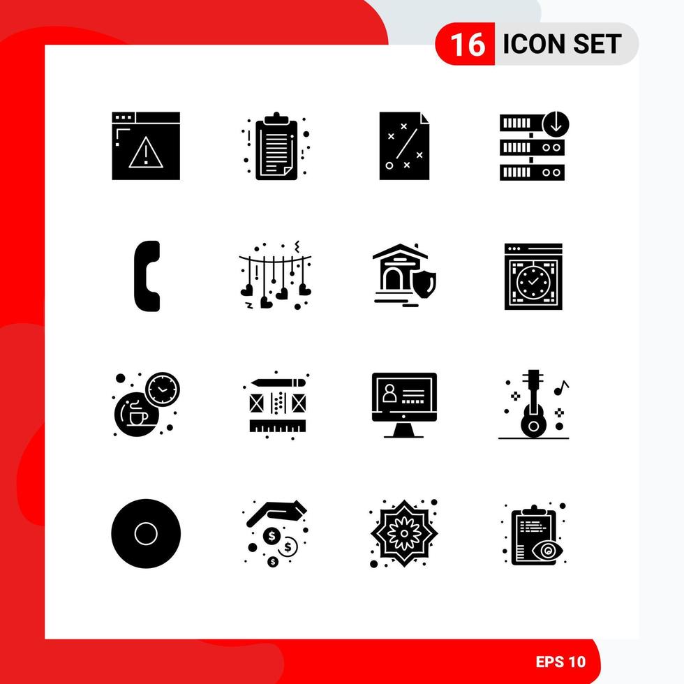 Pack of 16 Modern Solid Glyphs Signs and Symbols for Web Print Media such as answer server downgrade business download strategy Editable Vector Design Elements