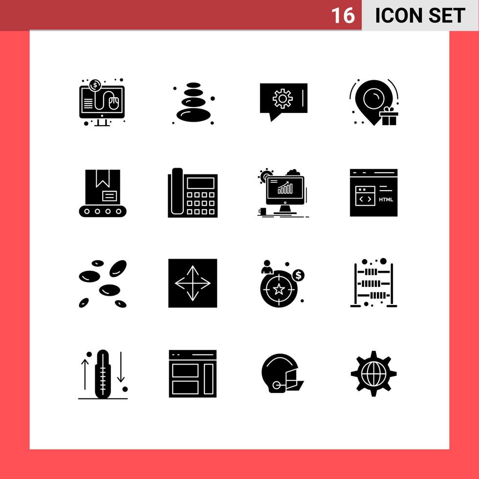 16 Thematic Vector Solid Glyphs and Editable Symbols of communication crane chat setting construction location Editable Vector Design Elements