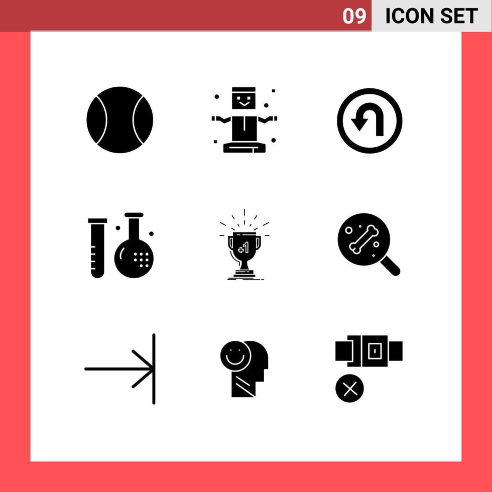 Mobile Interface Solid Glyph Set of 9 Pictograms of trophy medicine back health fitness Editable Vector Design Elements