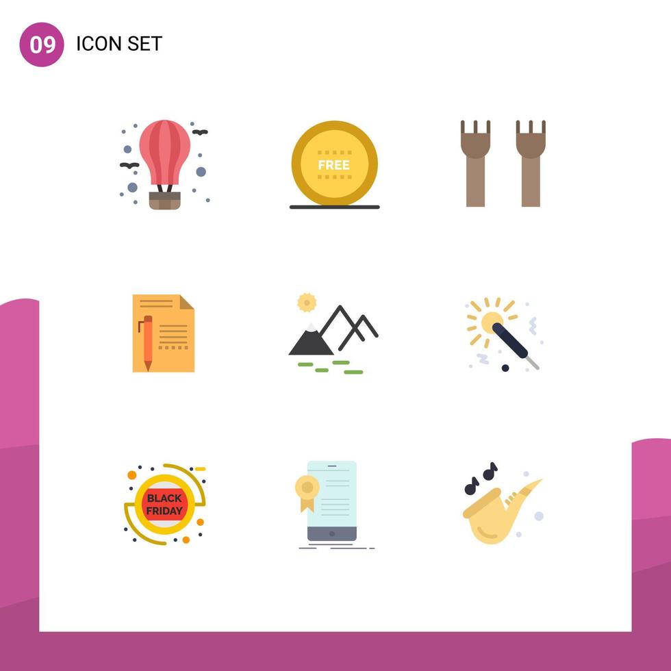 Group of 9 Flat Colors Signs and Symbols for page document line medieval castle tower Editable Vector Design Elements