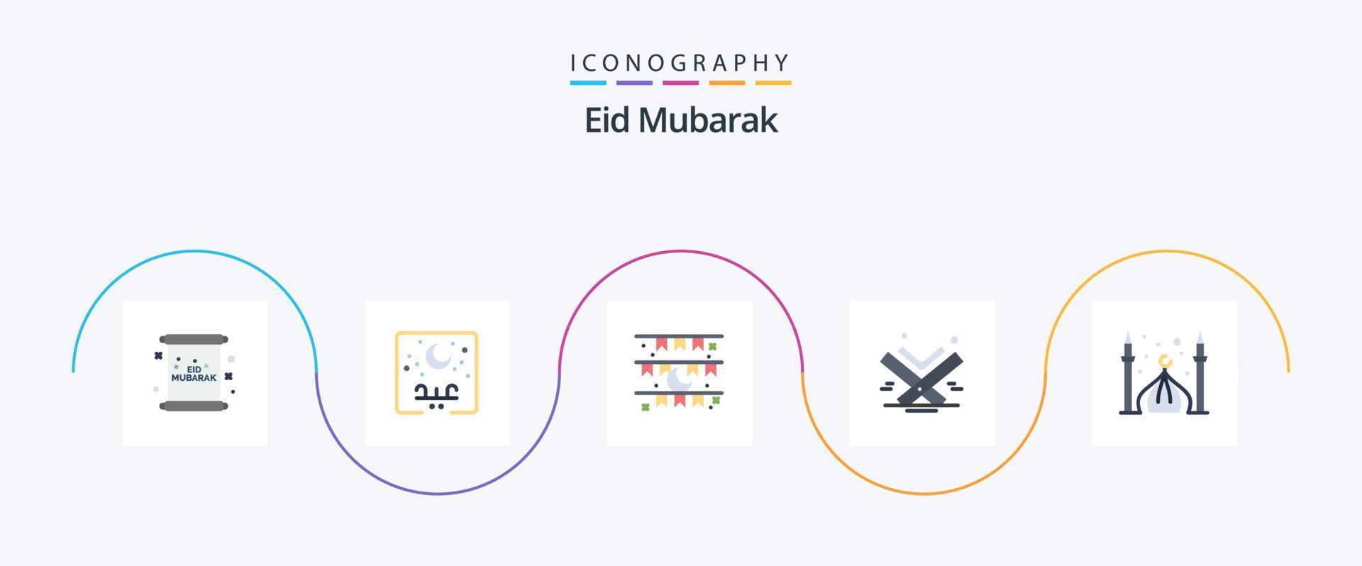 Eid Mubarak Flat 5 Icon Pack Including book. quran. arabic. eid. celebration vector