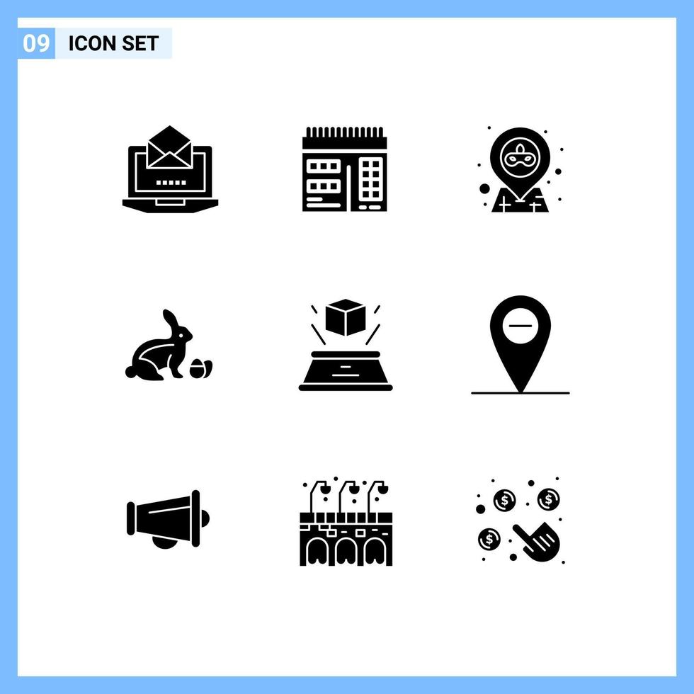 Mobile Interface Solid Glyph Set of 9 Pictograms of imagination box map nature easter Editable Vector Design Elements