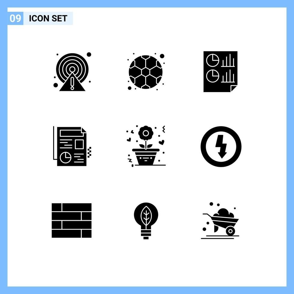 Modern Set of 9 Solid Glyphs and symbols such as love graph analytics file report Editable Vector Design Elements