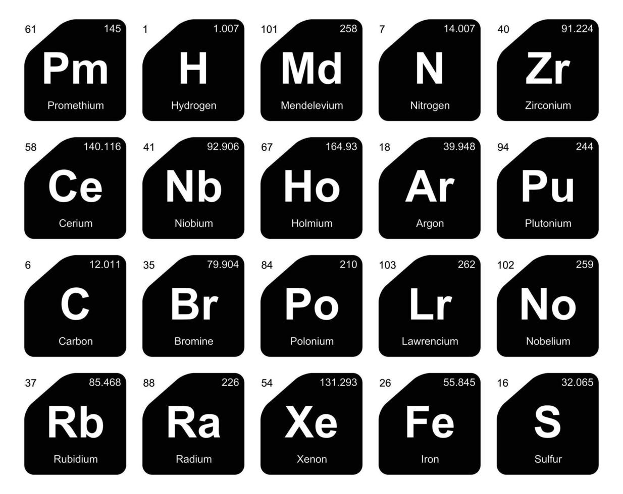 diseño de paquete de iconos de 20 tablas preiodicas de los elementos vector