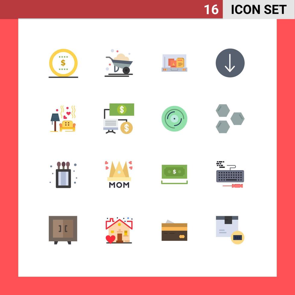 16 Creative Icons Modern Signs and Symbols of love lump presentation down arrow Editable Pack of Creative Vector Design Elements