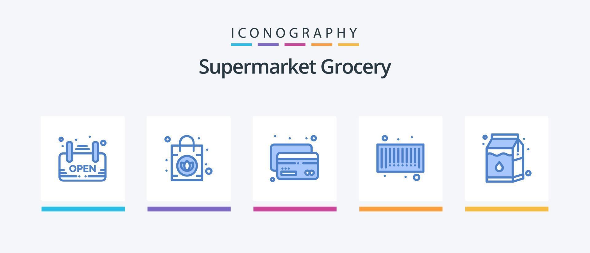 paquete de iconos azul de supermercado 5 que incluye. paquete crédito. paquete. código. diseño de iconos creativos vector