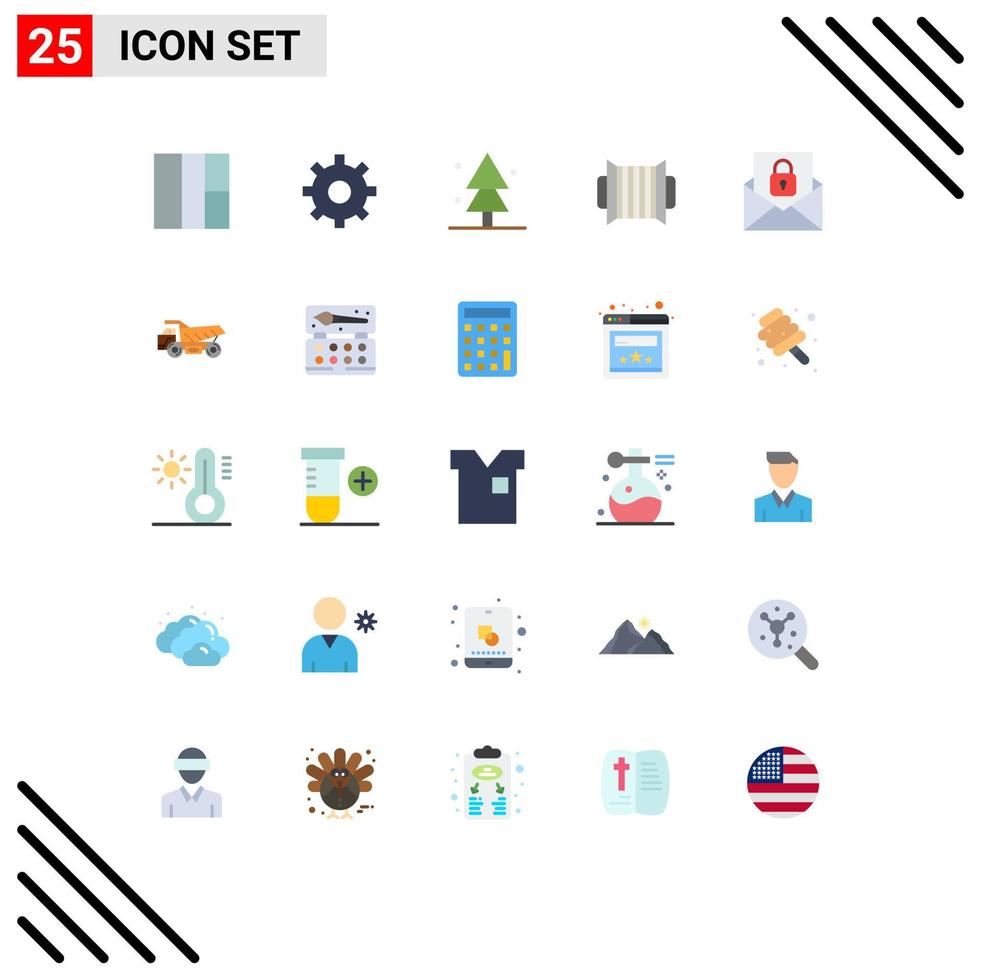 25 User Interface Flat Color Pack of modern Signs and Symbols of truck envelope tree email music Editable Vector Design Elements