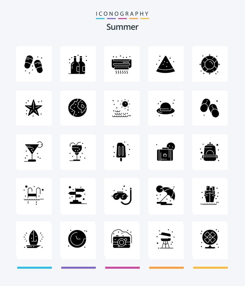 Creative Summer 25 Glyph Solid Black icon pack  Such As rescue. emergency. air. buoy. slice vector