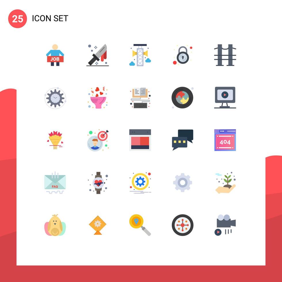 Group of 25 Flat Colors Signs and Symbols for bridge secure knife lock loudspeaker Editable Vector Design Elements