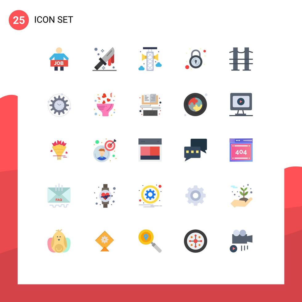 grupo de 25 signos y símbolos de colores planos para elementos de diseño de vectores editables de altavoz de bloqueo de cuchillo seguro de puente