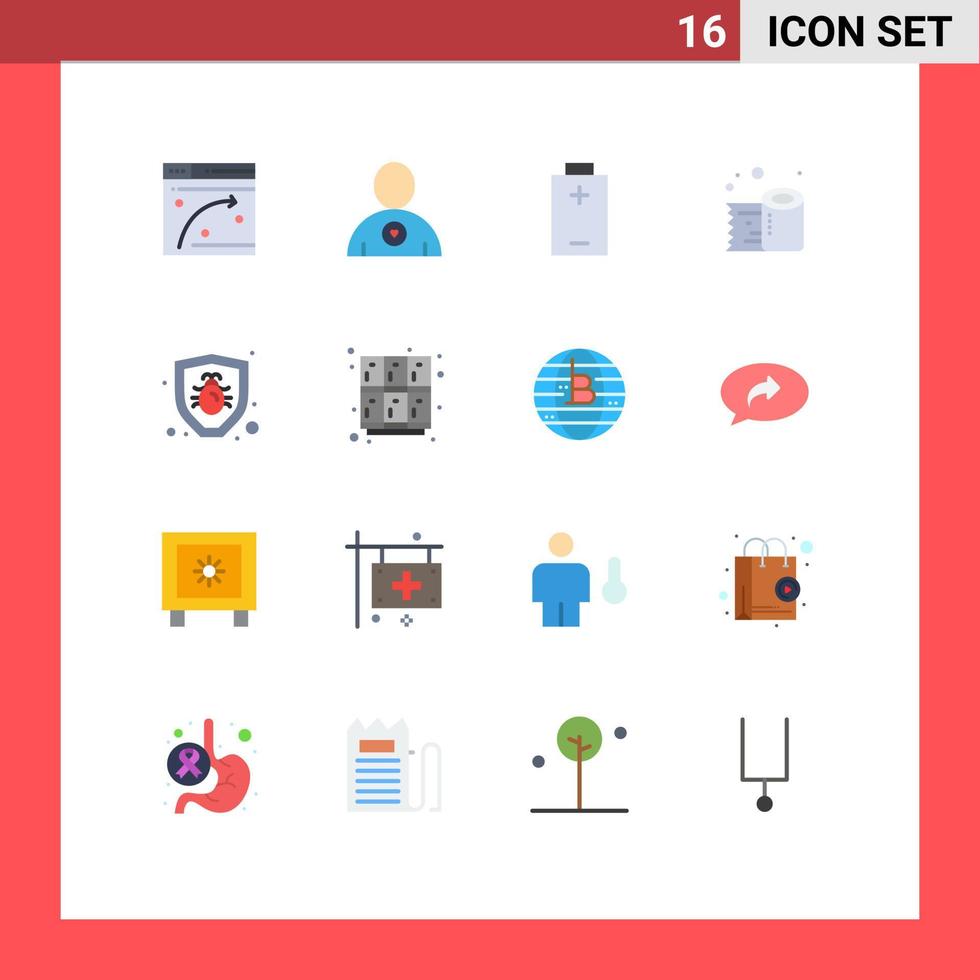 Modern Set of 16 Flat Colors and symbols such as learn protection electric bug tissue paper Editable Pack of Creative Vector Design Elements