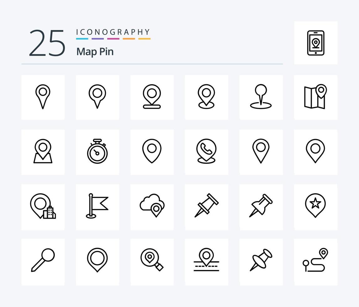 Map Pin 25 Line icon pack including map. telephone. compass. pin. location vector