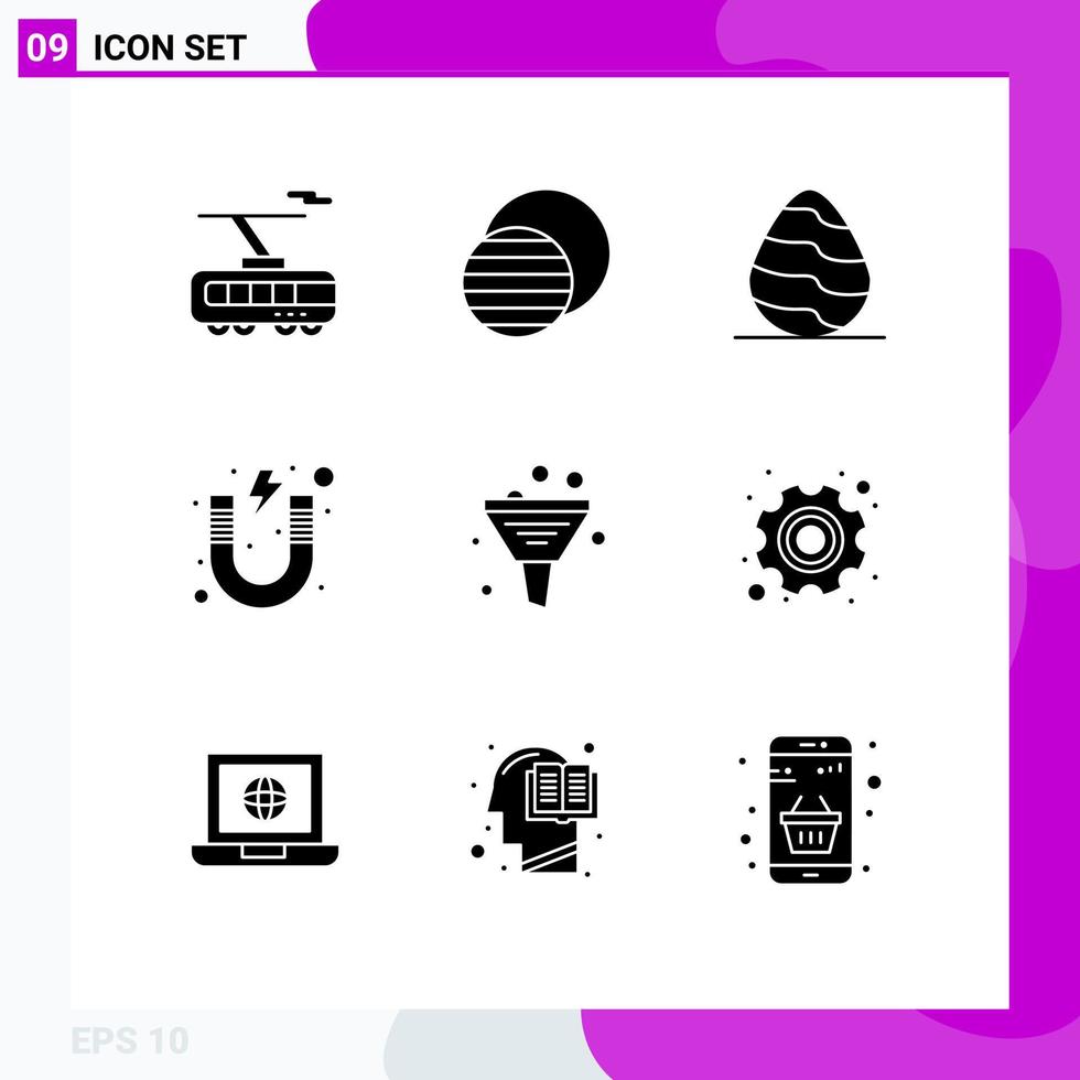 Universal Icon Symbols Group of 9 Modern Solid Glyphs of business school easter magnet education Editable Vector Design Elements