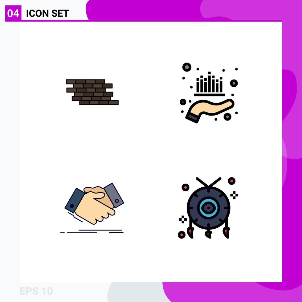 Stock Vector Icon Pack of 4 Line Signs and Symbols for firewall wealth brick investment hand shake Editable Vector Design Elements