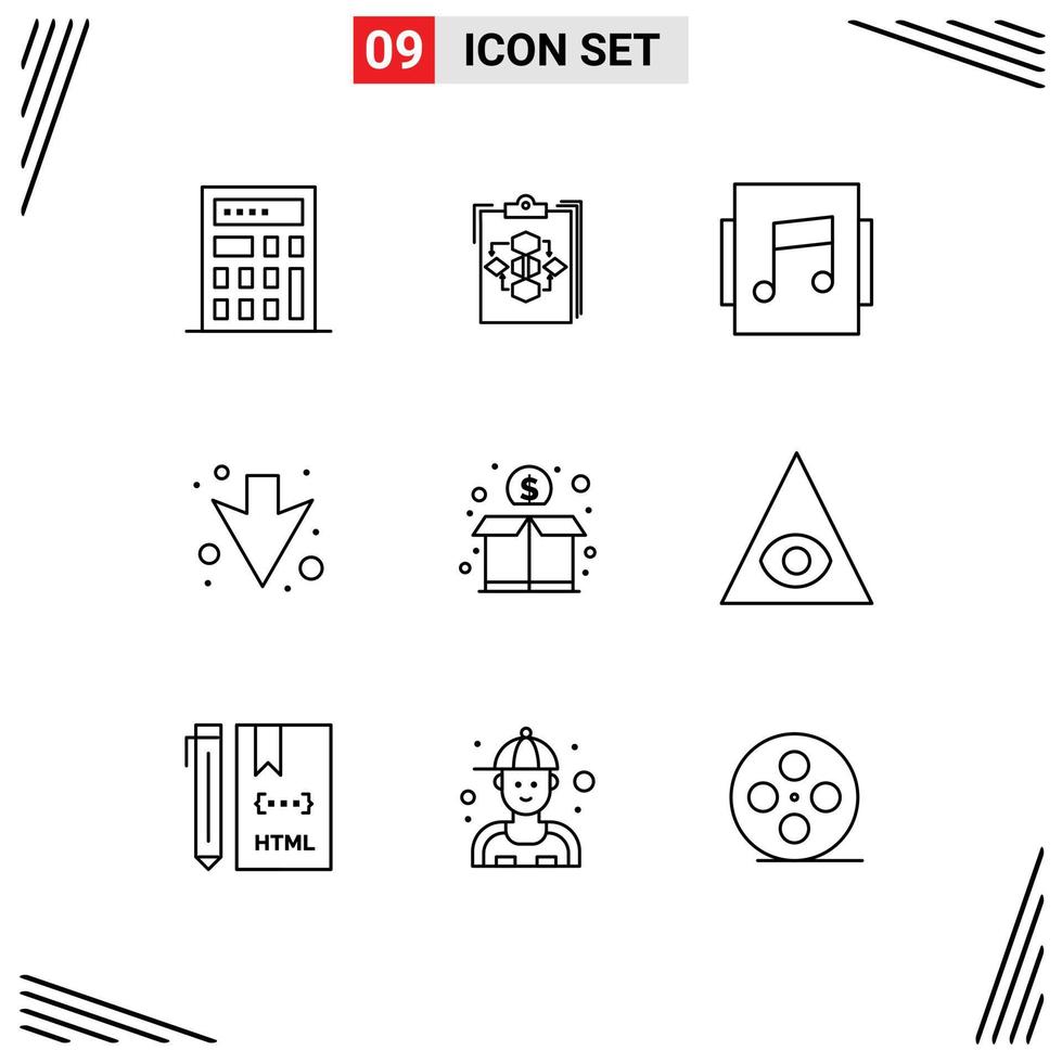 Set of 9 Commercial Outlines pack for money donation album crowd down Editable Vector Design Elements