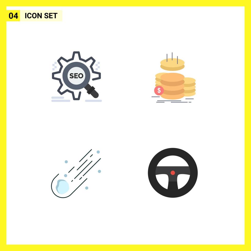 4 Universal Flat Icons Set for Web and Mobile Applications search savings website finance astronomy Editable Vector Design Elements