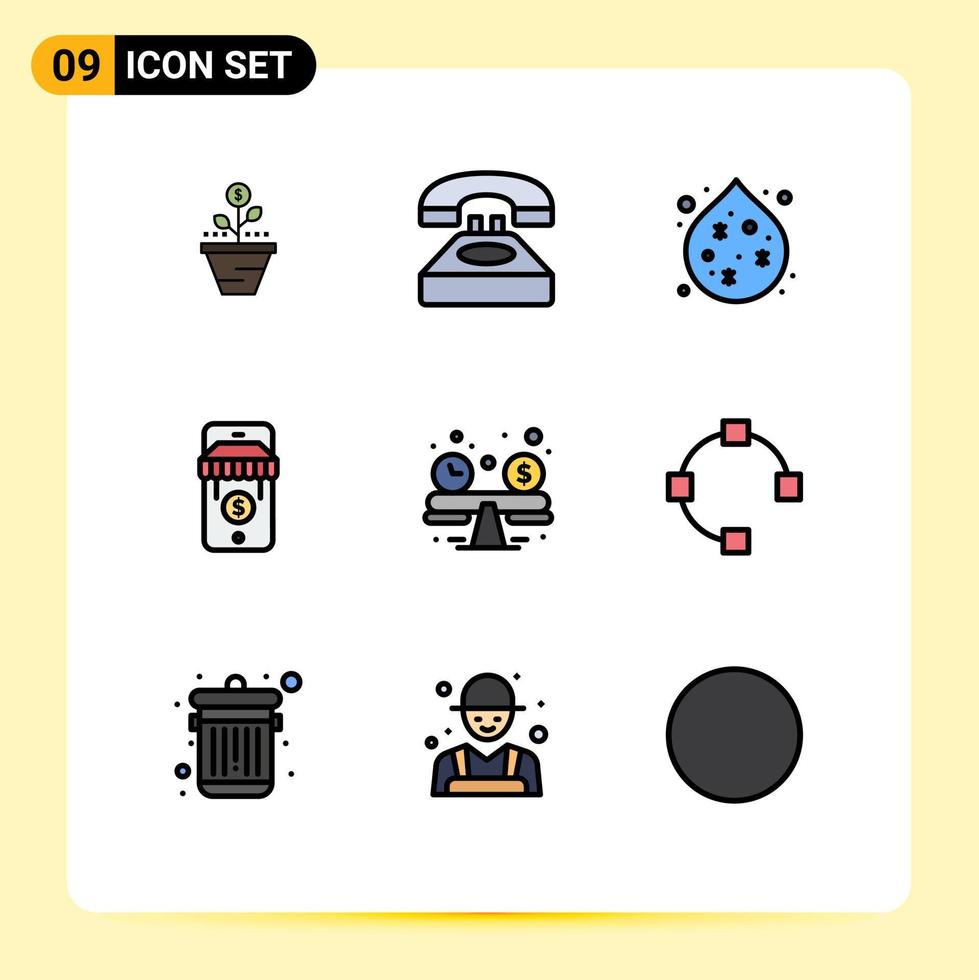 9 Filledline Flat Color concept for Websites Mobile and Apps shop water call waste conversation Editable Vector Design Elements