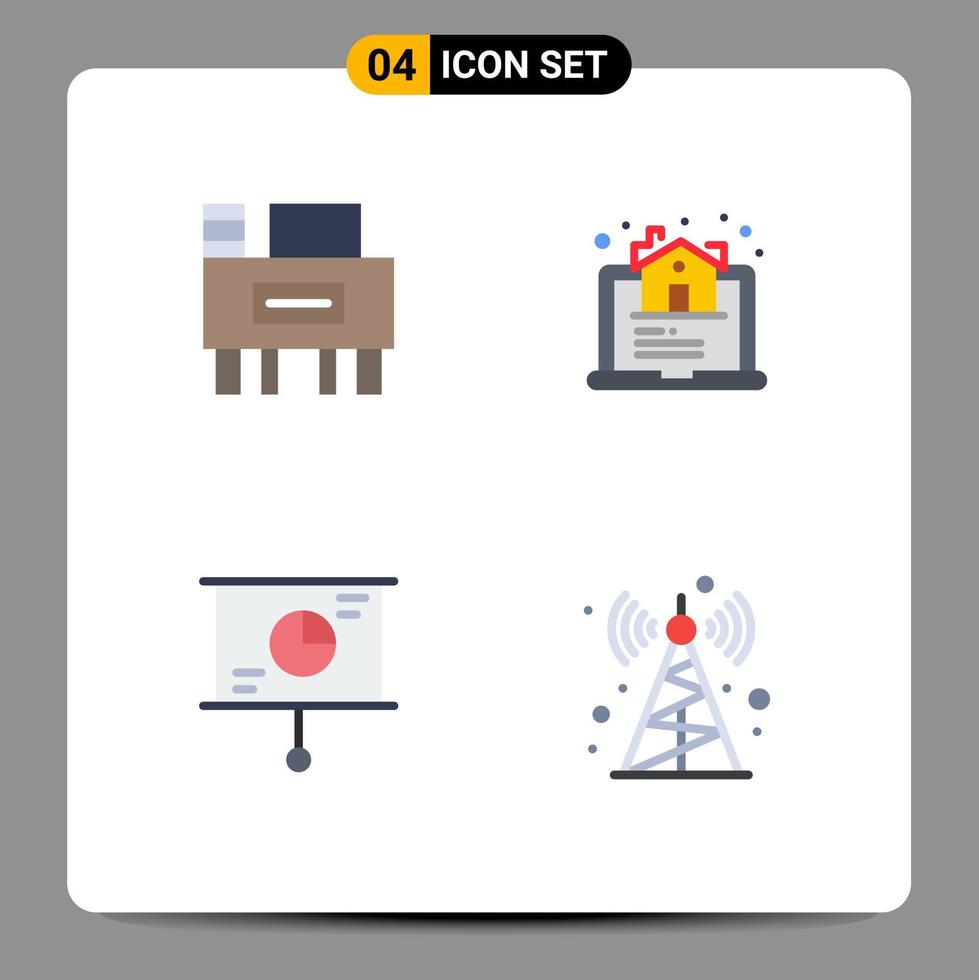 4 User Interface Flat Icon Pack of modern Signs and Symbols of desk strategy estate online communication tower Editable Vector Design Elements