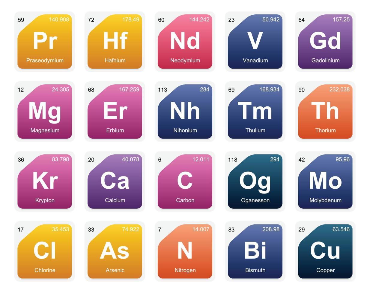20 Preiodic table of the elements Icon Pack Design vector