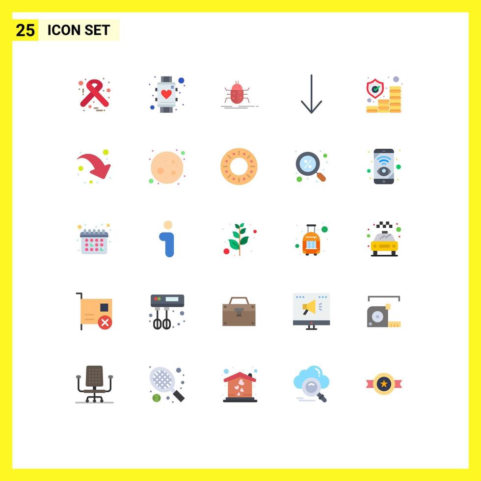 User Interface Pack of 25 Basic Flat Colors of investment down watch arrow testing Editable Vector Design Elements
