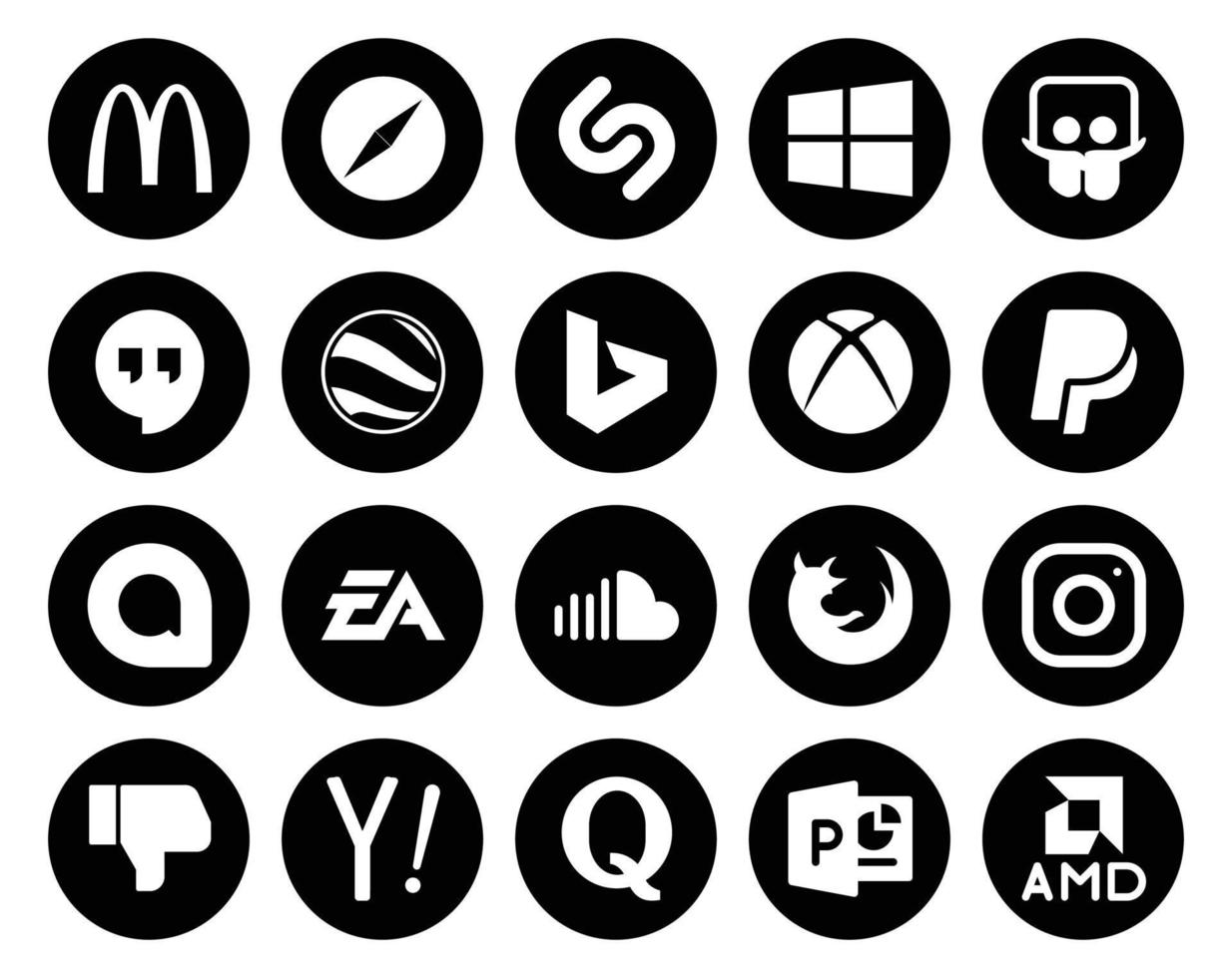 Paquete de 20 íconos de redes sociales que incluye música soundcloud bing deportes electrónica artes vector