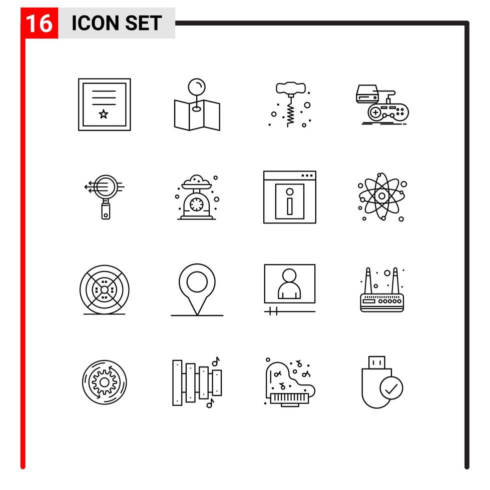 16 Thematic Vector Outlines and Editable Symbols of e search search hand drill play gaming Editable Vector Design Elements