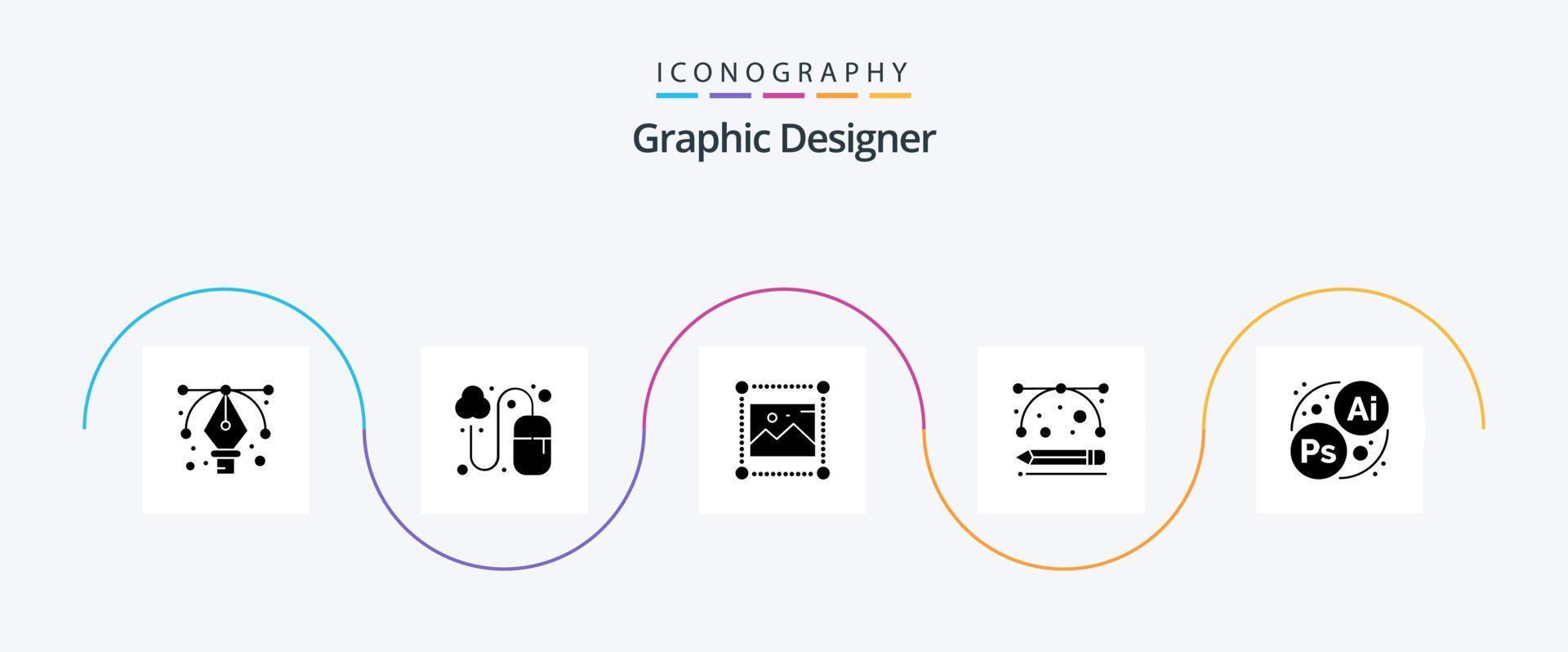 Graphic Designer Glyph 5 Icon Pack Including designing. drawing tools. designing. development tools. design production vector