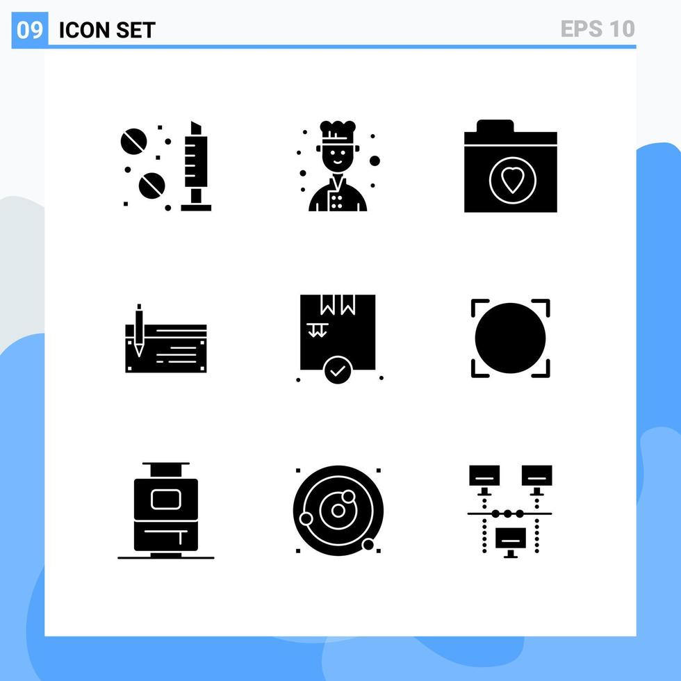 Set of 9 Vector Solid Glyphs on Grid for shopping financial files finance bank Editable Vector Design Elements