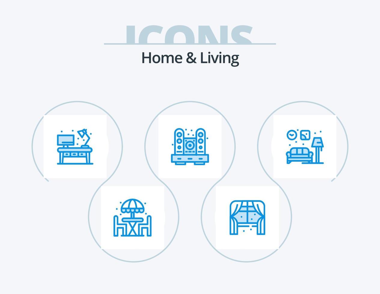 Home And Living Blue Icon Pack 5 Icon Design. home. living. home. home. desk vector