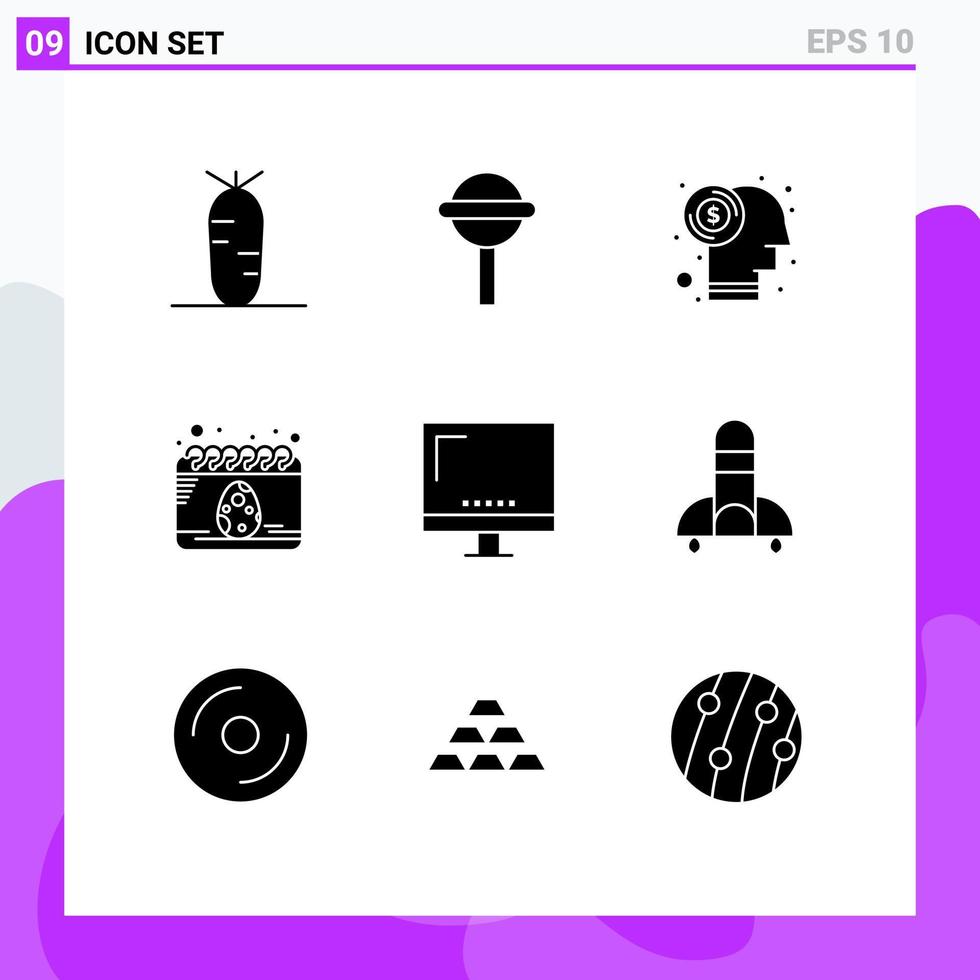 Editable Vector Line Pack of 9 Simple Solid Glyphs of imac devices dollar computer festival Editable Vector Design Elements