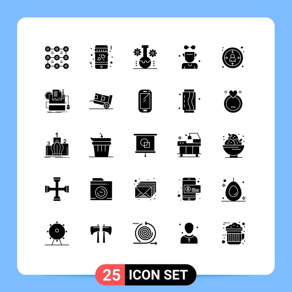 Mobile Interface Solid Glyph Set of 25 Pictograms of customer medal chemical industry winner award Editable Vector Design Elements