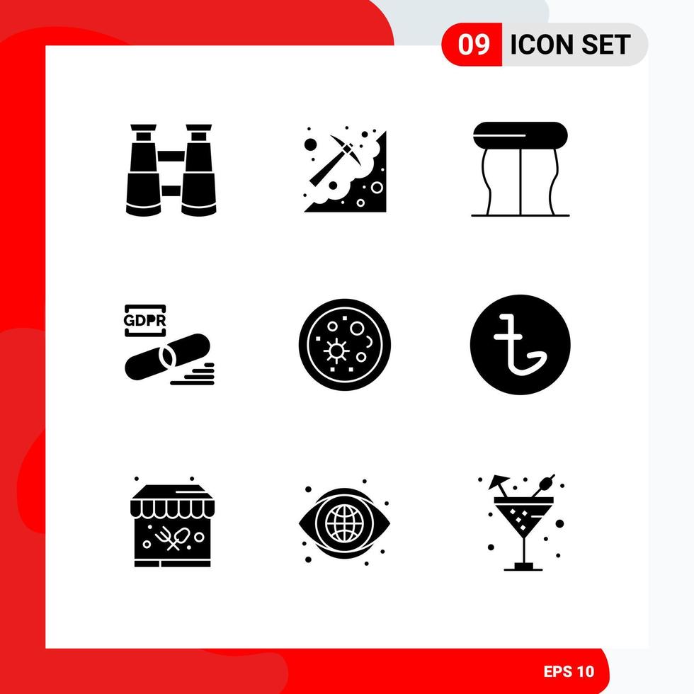 Pictogram Set of 9 Simple Solid Glyphs of life security furniture secure gdpr Editable Vector Design Elements