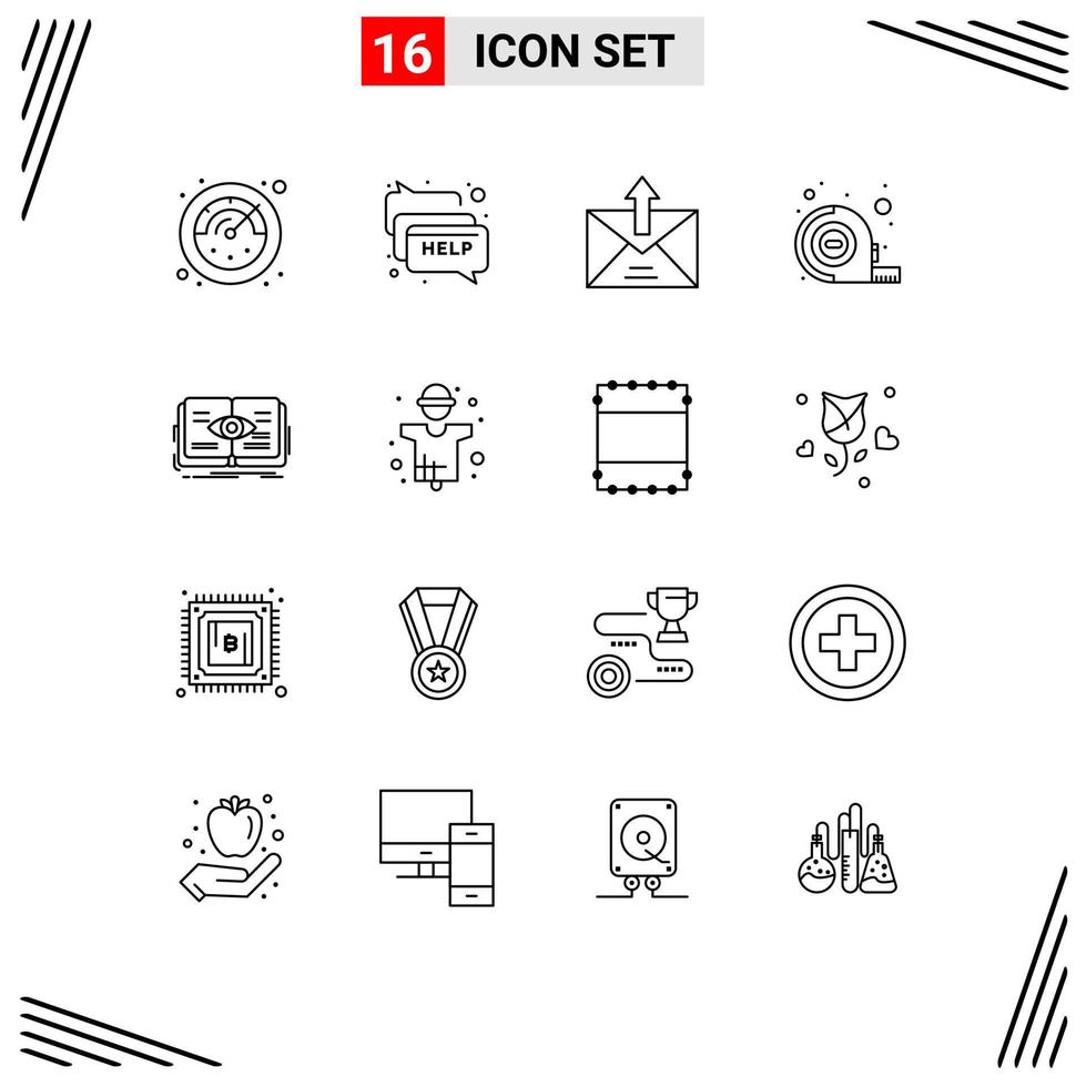 16 Universal Outline Signs Symbols of eye knowledge commerce tool measuring Editable Vector Design Elements
