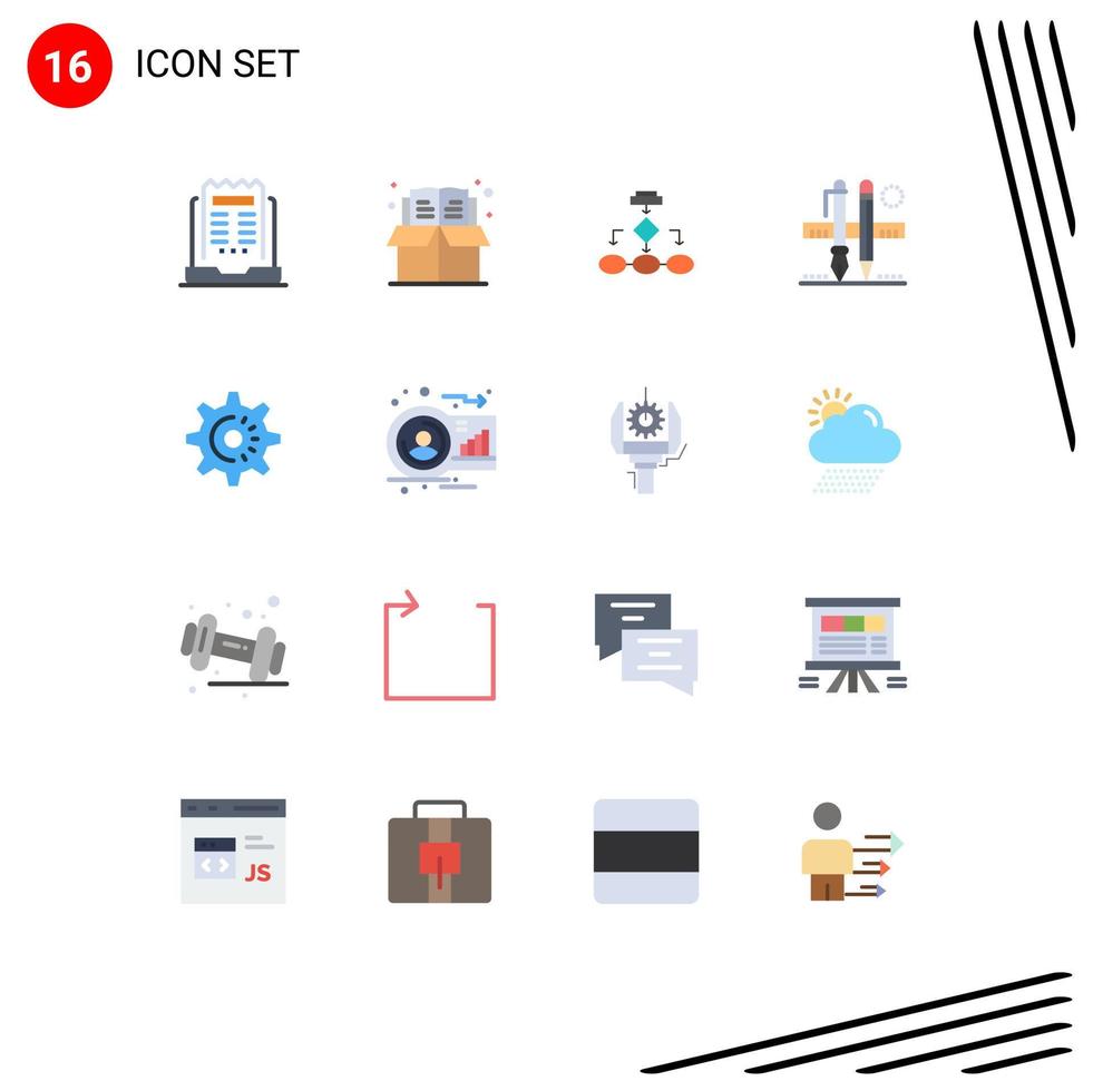 16 Universal Flat Colors Set for Web and Mobile Applications pen workflow box structure data architecture Editable Pack of Creative Vector Design Elements