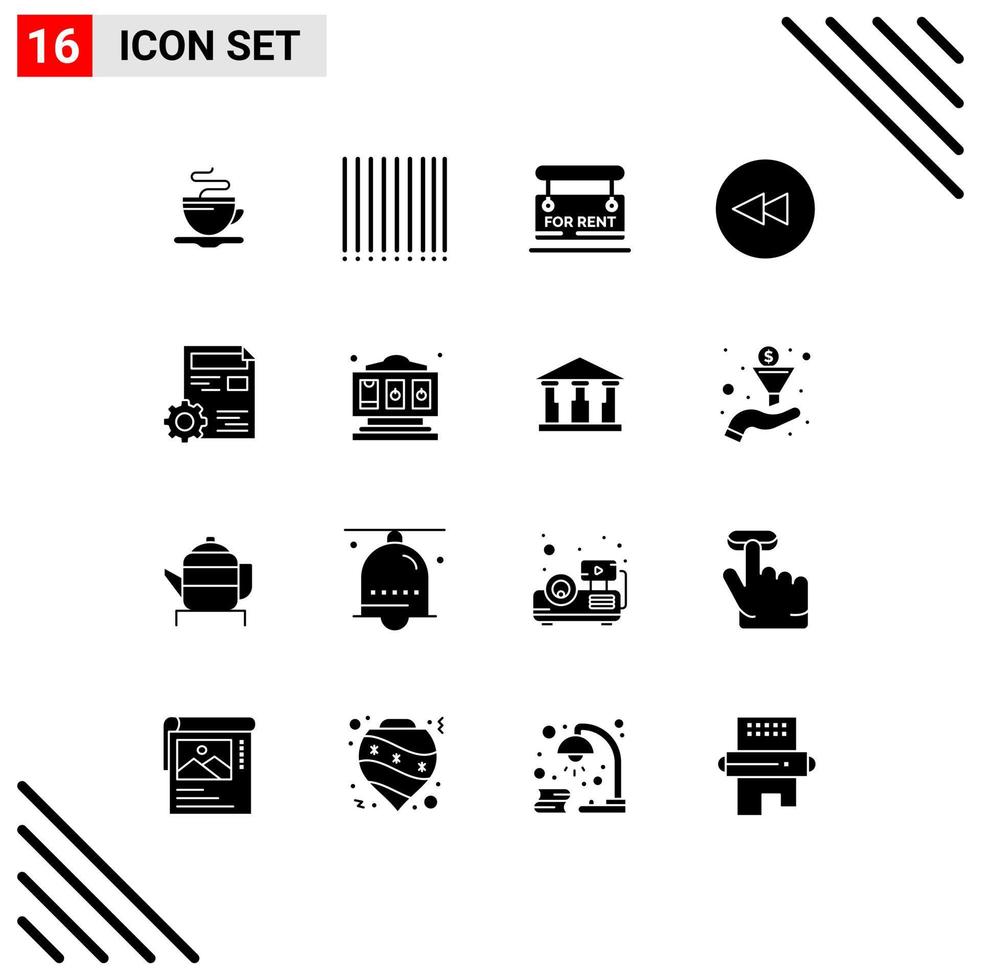 16 Universal Solid Glyphs Set for Web and Mobile Applications edit setting for rent profile rewind Editable Vector Design Elements