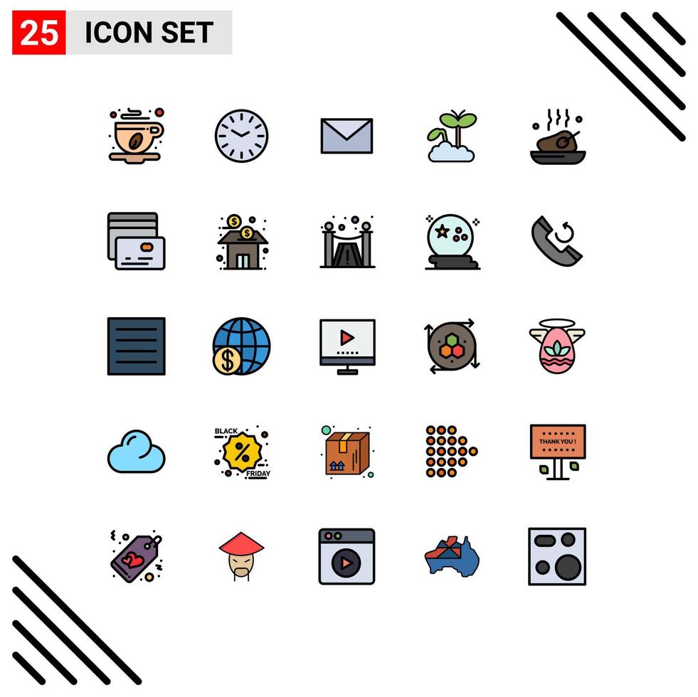 Set of 25 Modern UI Icons Symbols Signs for meal dinner mail chicken maturity Editable Vector Design Elements