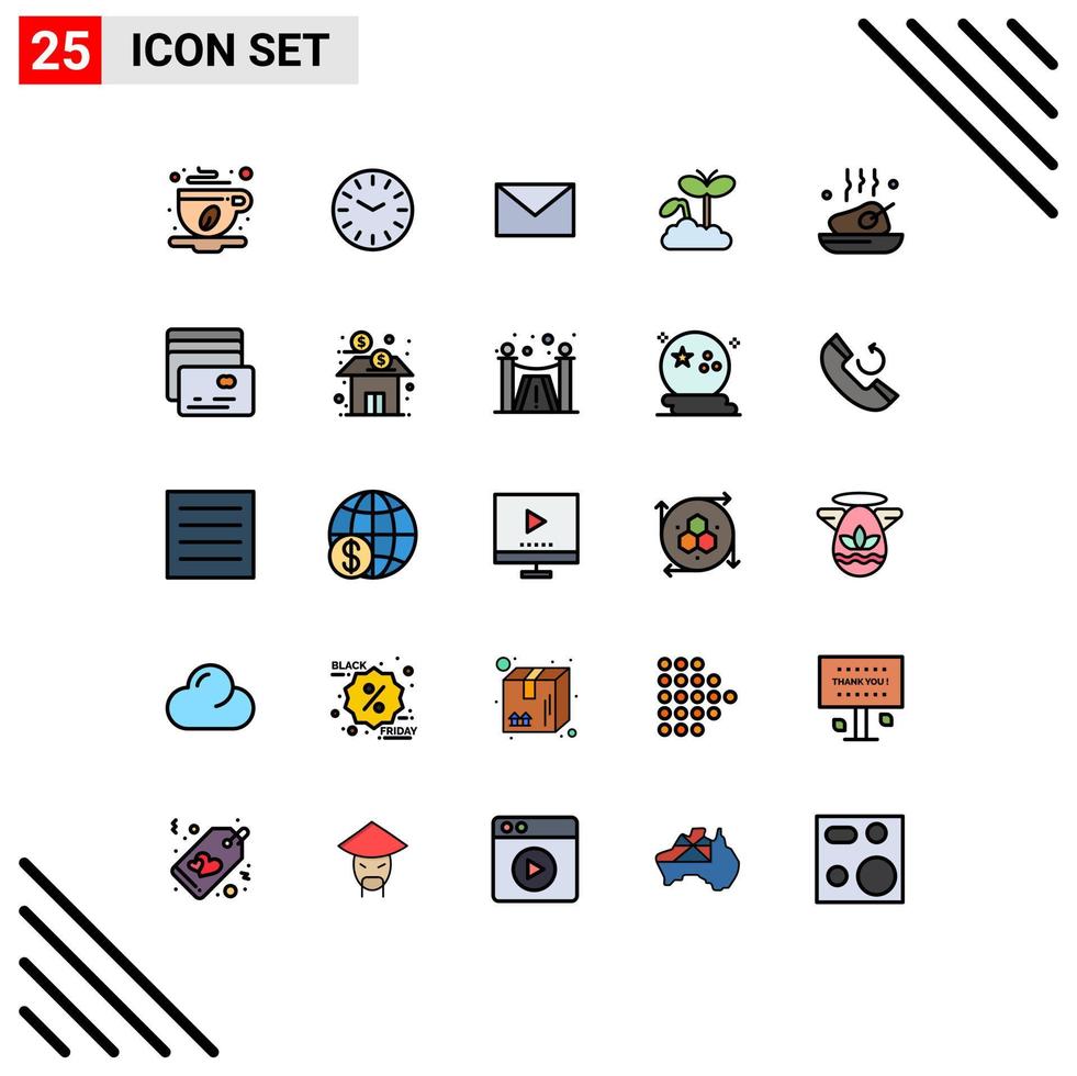 conjunto de 25 iconos modernos de ui símbolos signos para comida cena correo pollo madurez elementos de diseño vectorial editables vector