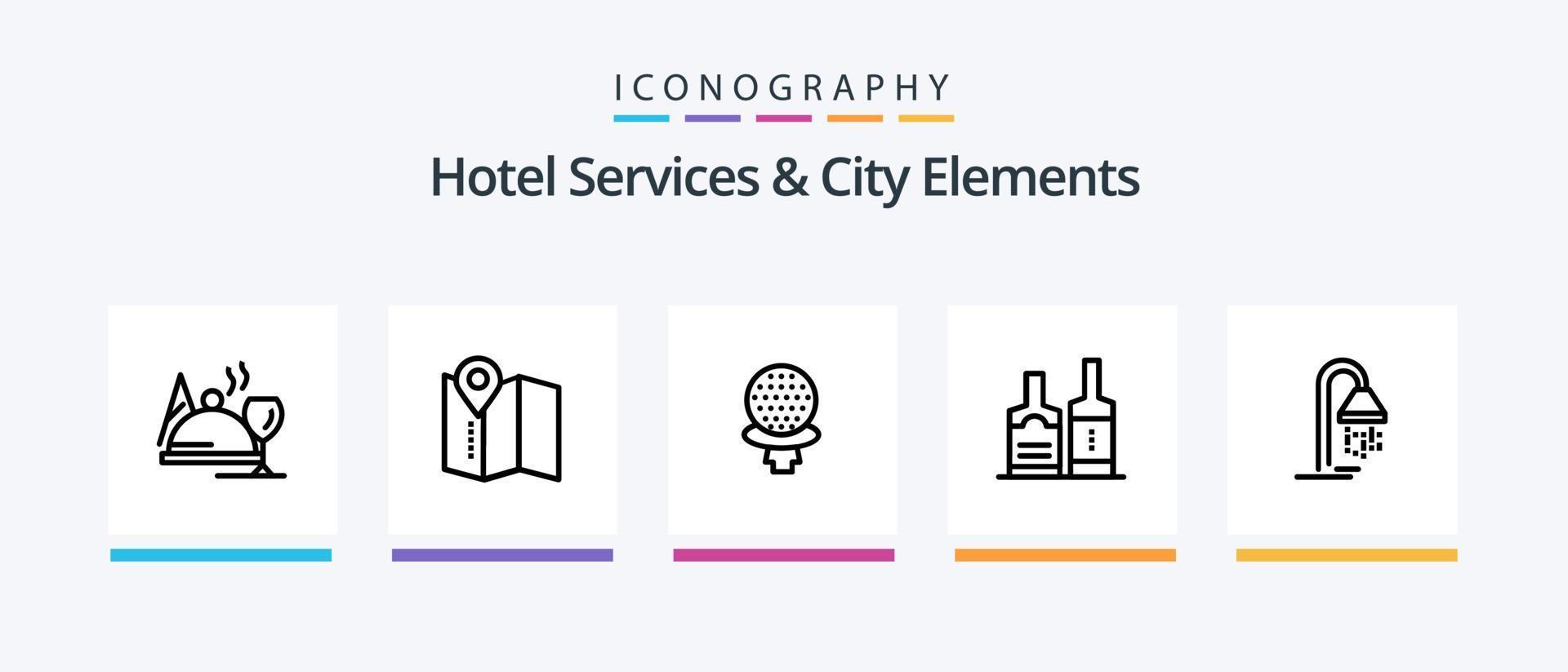 servicios de hotel y elementos de la ciudad línea 5 paquete de iconos que incluye brillante. junta. habitación. signo. hotel. diseño de iconos creativos vector