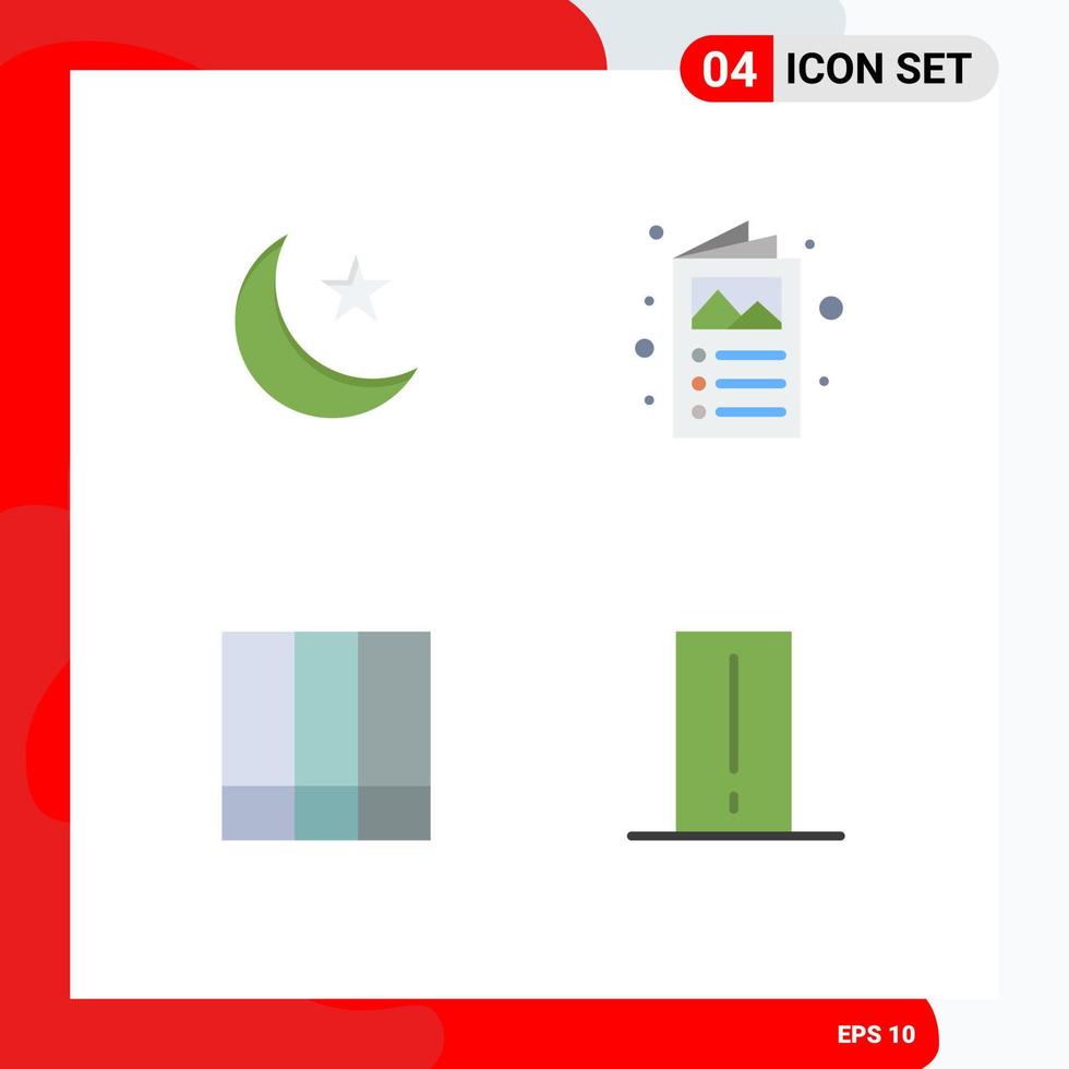 Set of 4 Commercial Flat Icons pack for moon grid layout night catalog lines Editable Vector Design Elements