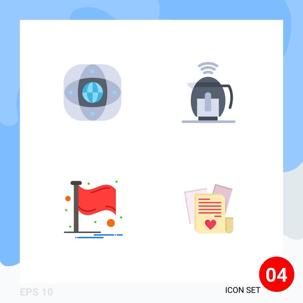 4 Universal Flat Icons Set for Web and Mobile Applications artificial country global pot notification Editable Vector Design Elements