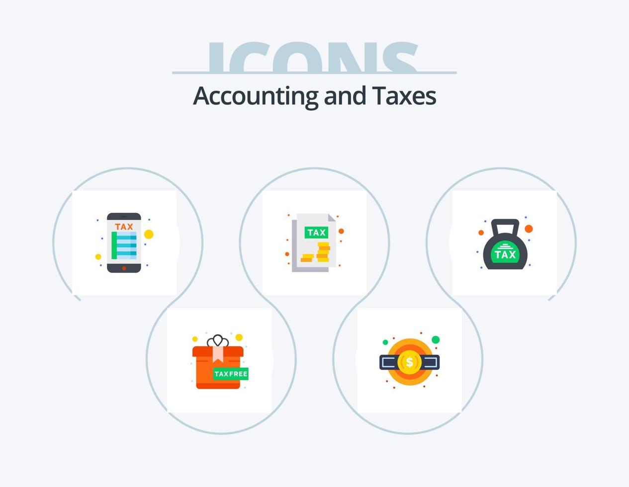 Taxes Flat Icon Pack 5 Icon Design. money. duty. online banking. banking. tax vector