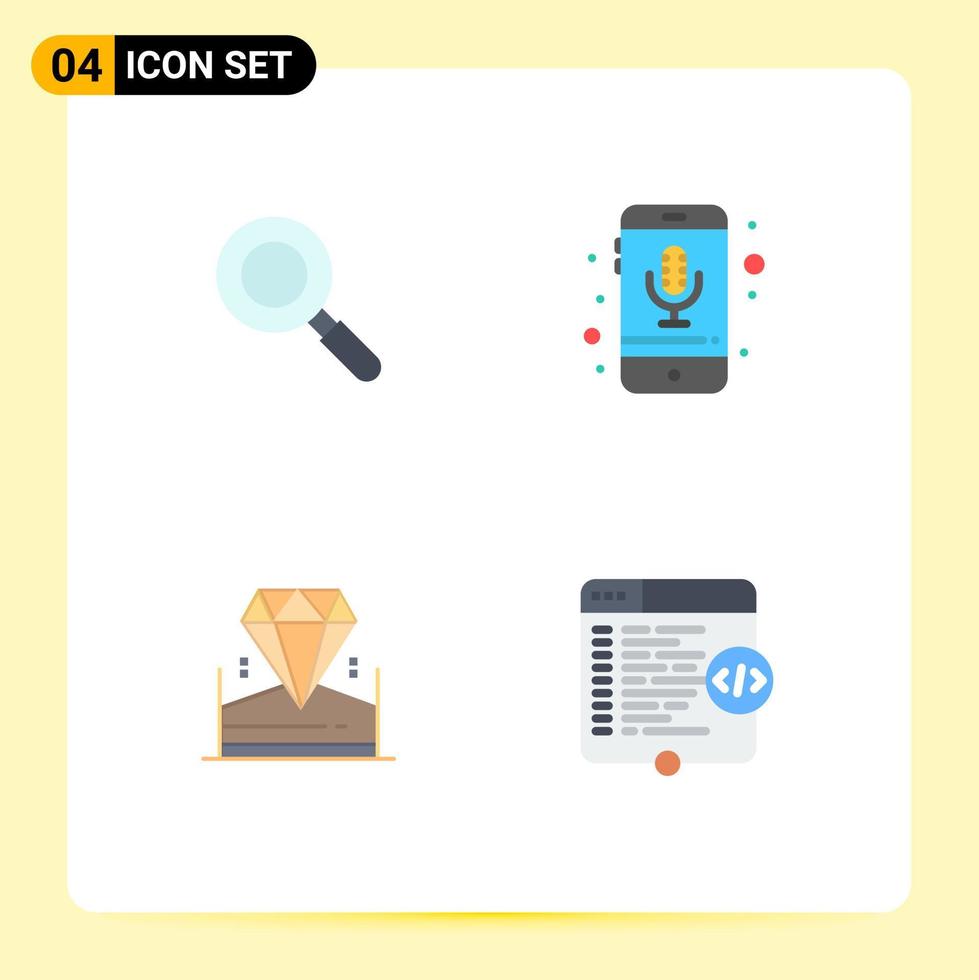 Stock Vector Icon Pack of 4 Line Signs and Symbols for search diamond device recording hotel Editable Vector Design Elements
