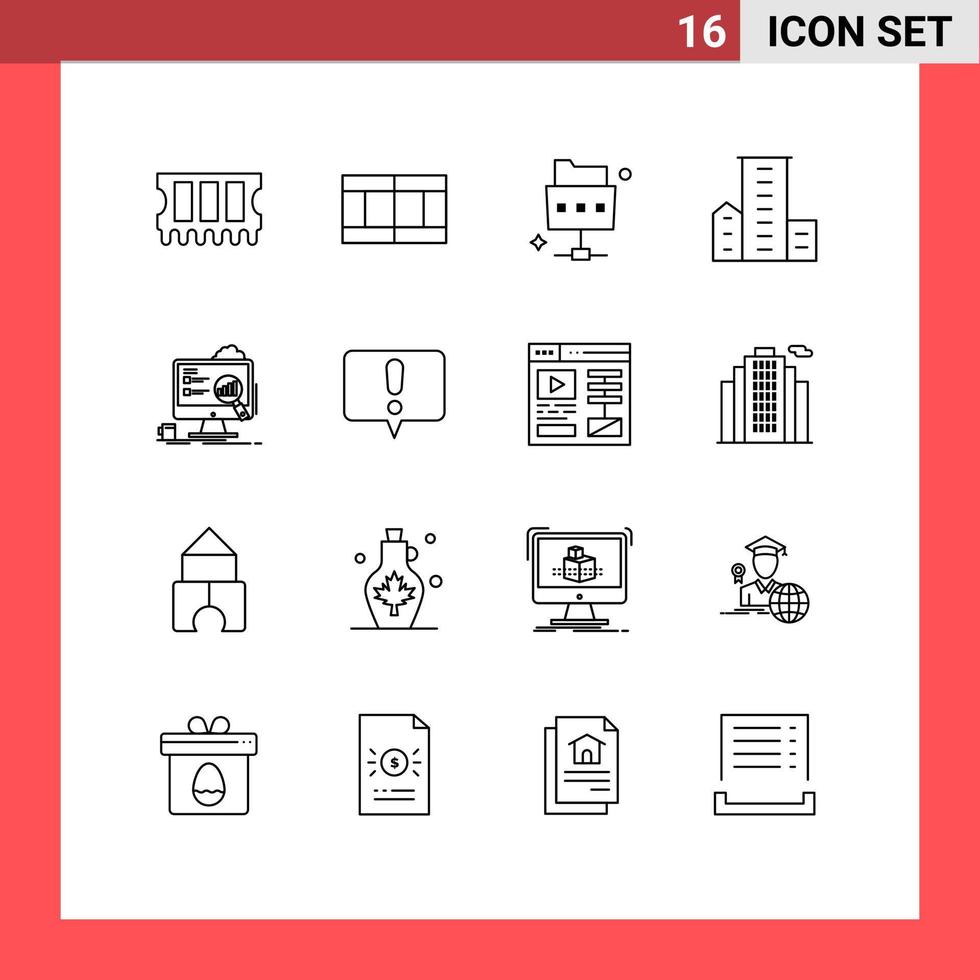 16 User Interface Outline Pack of modern Signs and Symbols of laptop board folder analytics housing Editable Vector Design Elements