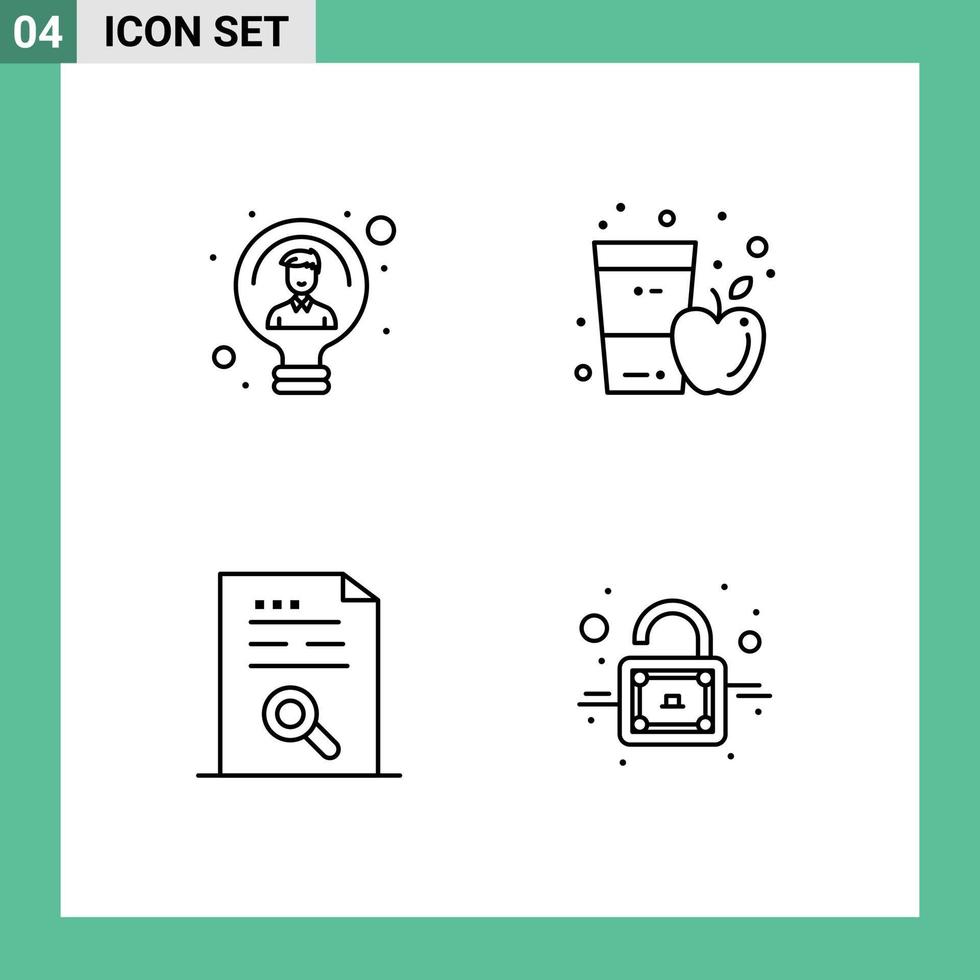 Set of 4 Modern UI Icons Symbols Signs for bulb juice person apple juice data Editable Vector Design Elements