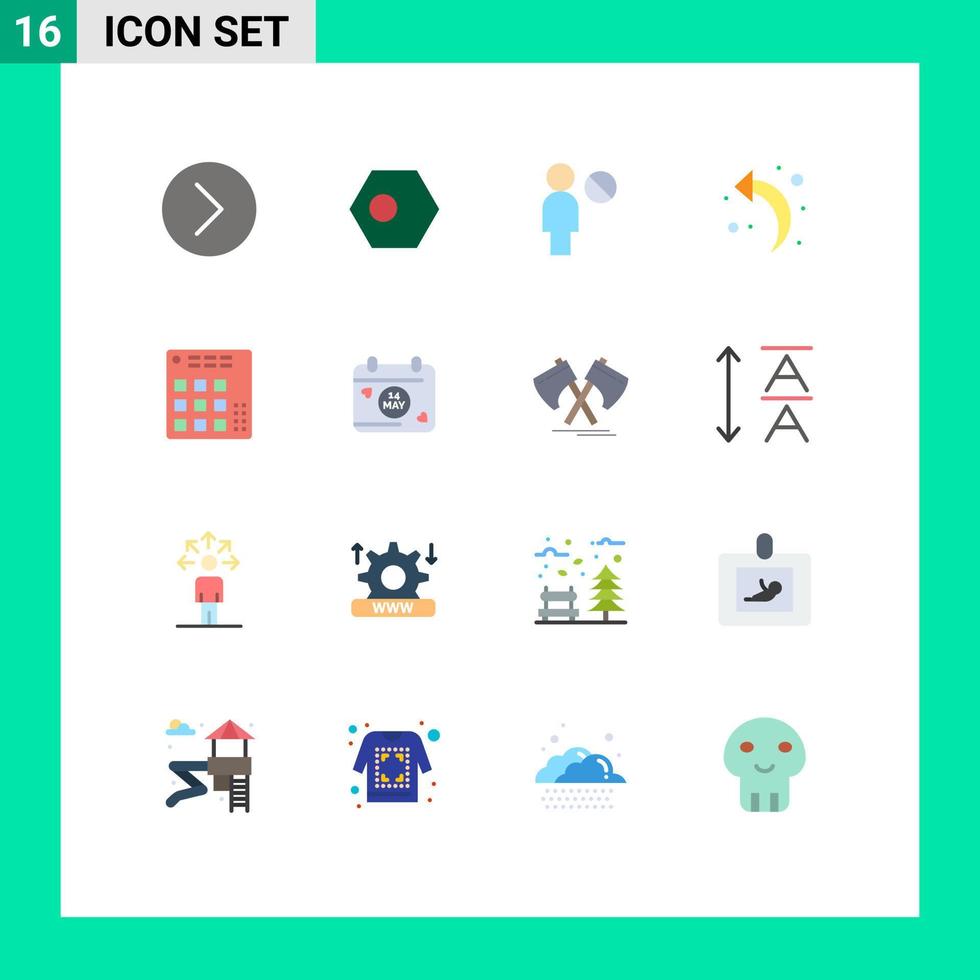 16 Universal Flat Color Signs Symbols of dj audio flag left arrow arrow Editable Pack of Creative Vector Design Elements