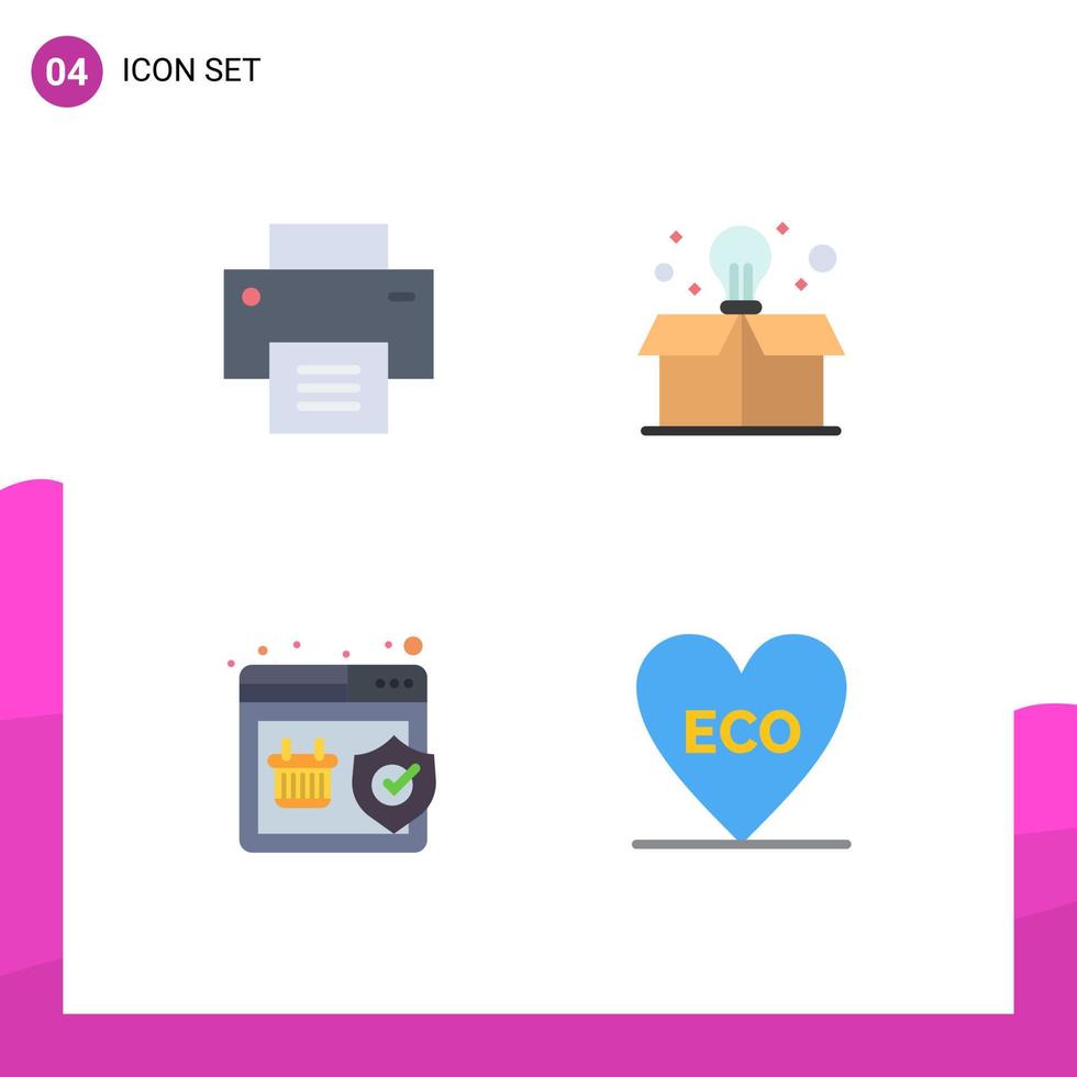 Pack of 4 creative Flat Icons of basic warranty user box eco Editable Vector Design Elements