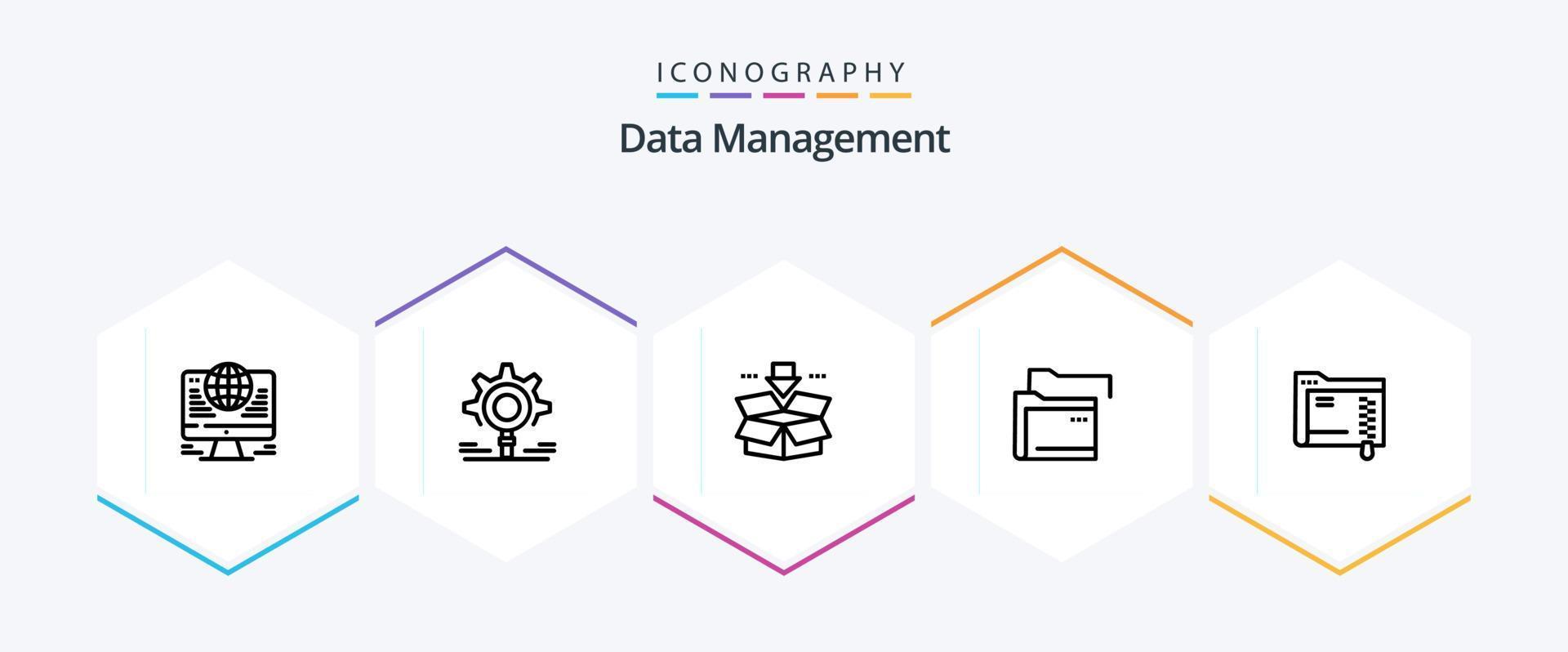 Data Management 25 Line icon pack including folder . search . save. box vector