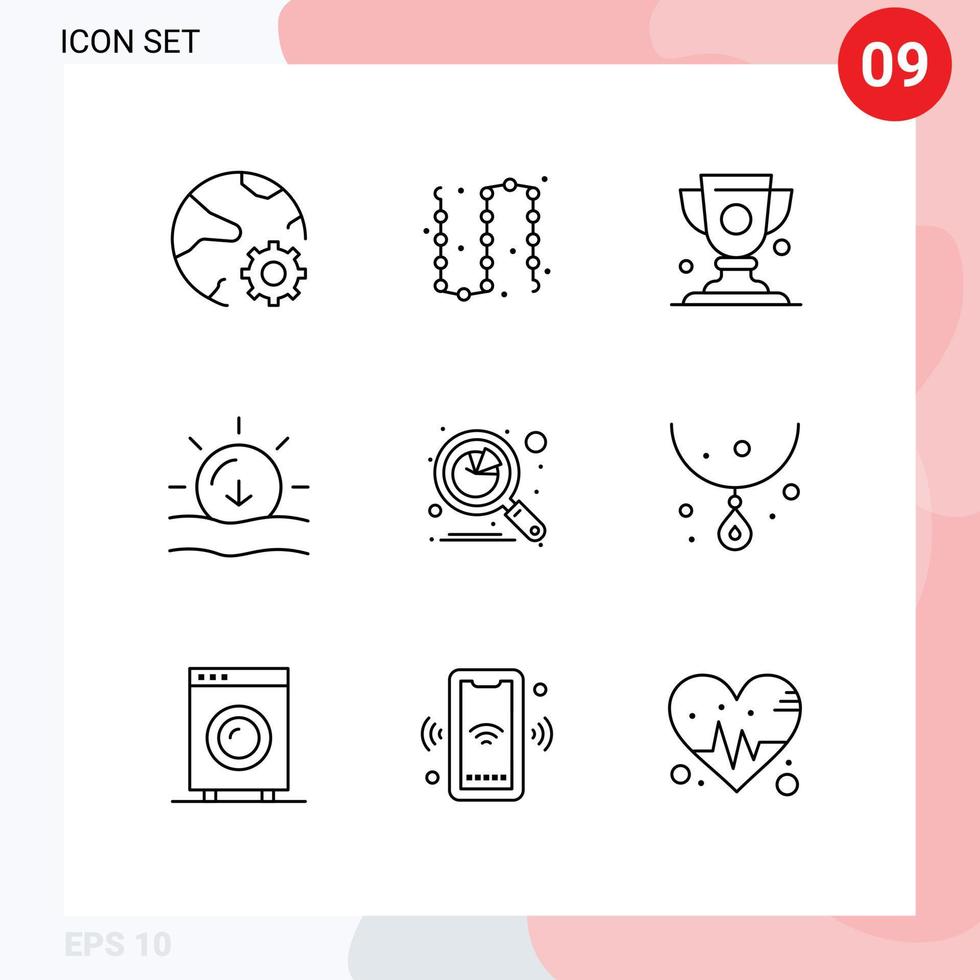 Universal Icon Symbols Group of 9 Modern Outlines of weather sun jewelry nature prize Editable Vector Design Elements